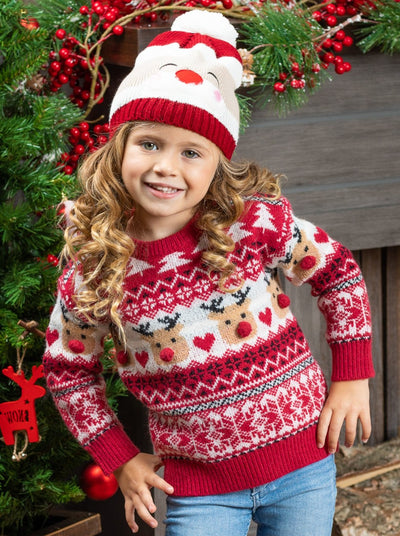 Toddler Winter Sweaters | Cable Knit Reindeer Heart Holiday Sweater