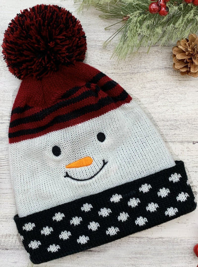 Cute Christmas Accessories | Little Girls Snowman Knit Bobble Hat