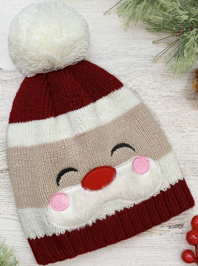 Cute Christmas Accessories | Little Girls Santa Claus Knit Bobble Hat