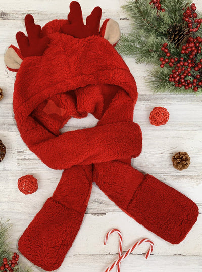 Cute Christmas Accessories | Little Girls Reindeer Hooded Pocket Scarf