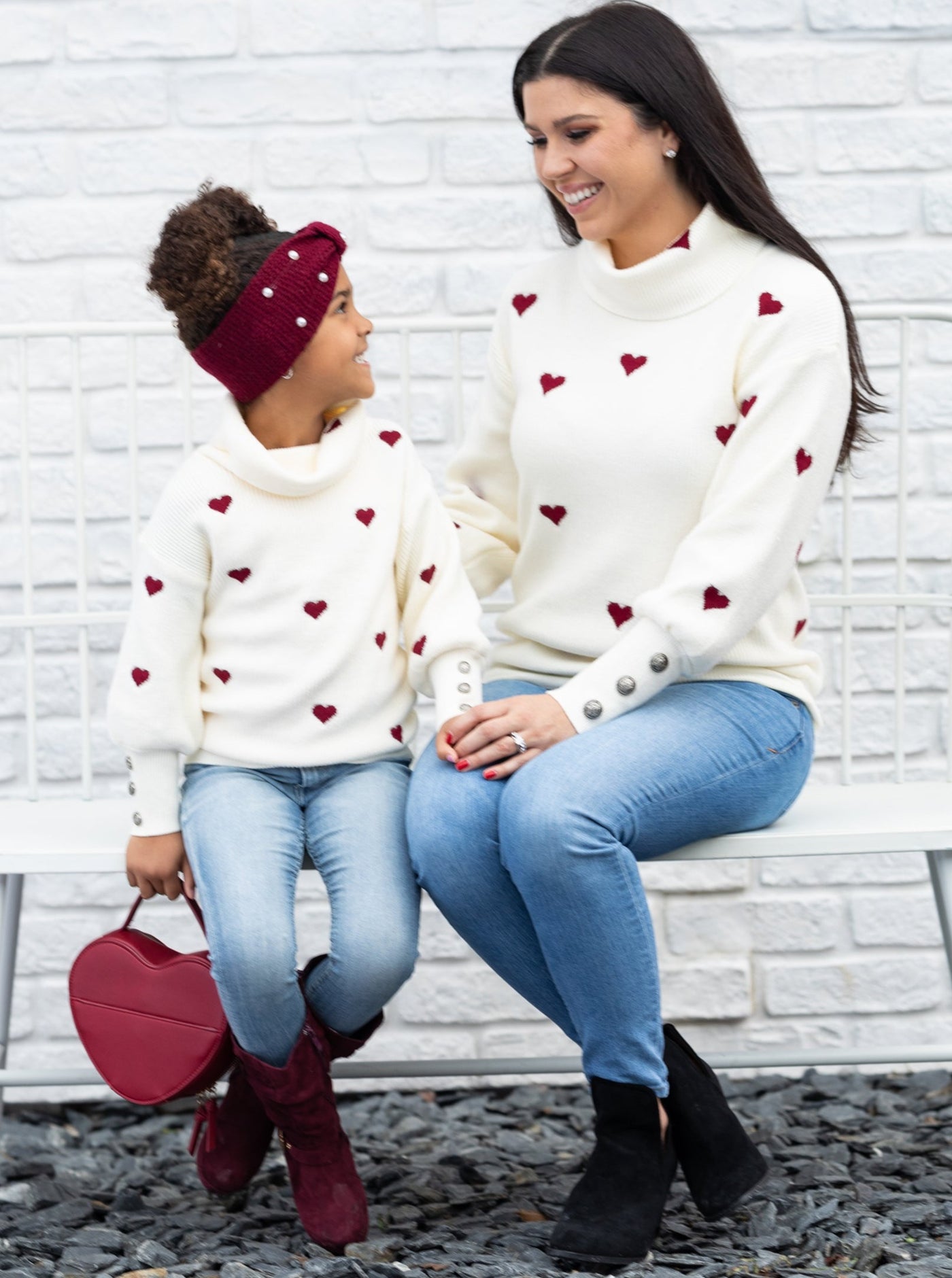Mommy & Me Sweaters | Heart Print Turtleneck Sweater | Mia Belle Girls
