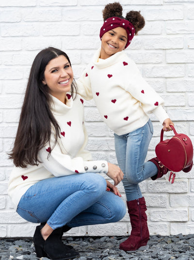 Mommy and Me Matching Outfits | Heart Print Turtleneck Sweaters
