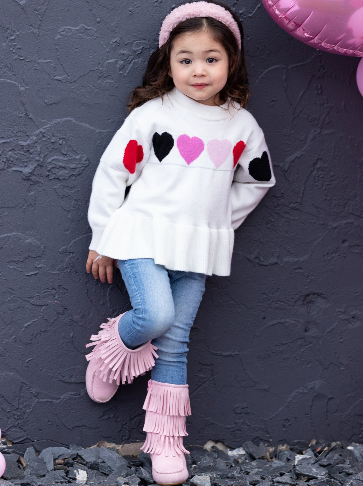 Kids Sweaters | Colored Hearts Peplum Knit Sweater | Mia Belle Girls