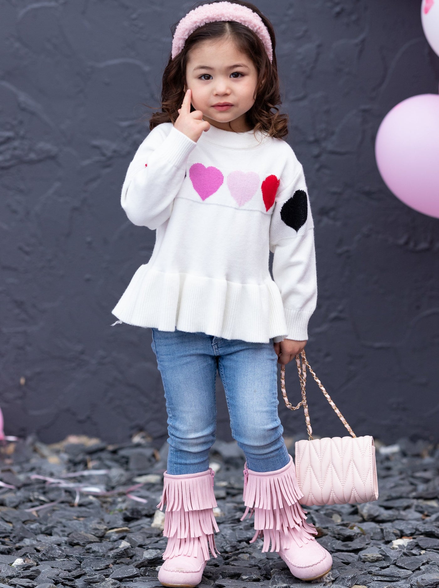 Kids Sweaters | Colored Hearts Peplum Knit Sweater | Mia Belle Girls