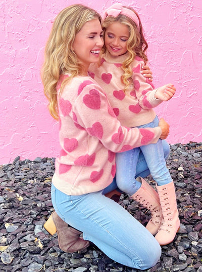 Mommy & Me Matching Tops | Heart Print Knit Sweaters | Mia Belle Girls