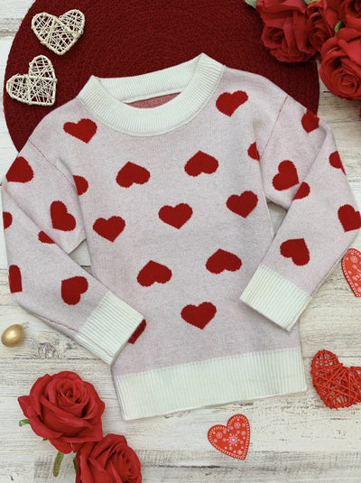 Kids Sweaters & Cardigans | Heart Print Knit Sweater | Mia Belle Girls