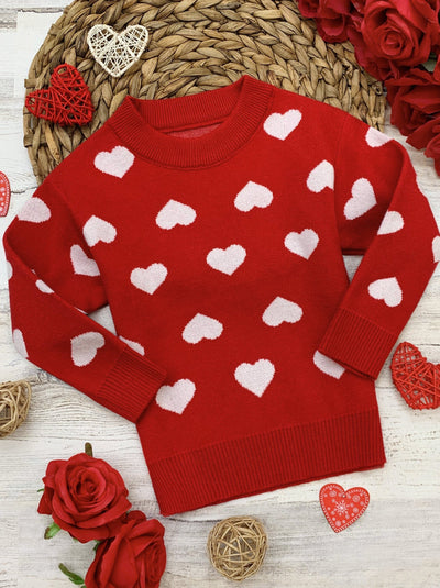 Kids Sweaters & Cardigans | Heart Print Knit Sweater | Mia Belle Girls