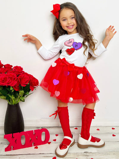Kids Valentine's Clothes | Girls Love Ya Sparkle Heart Tutu Skirt Set