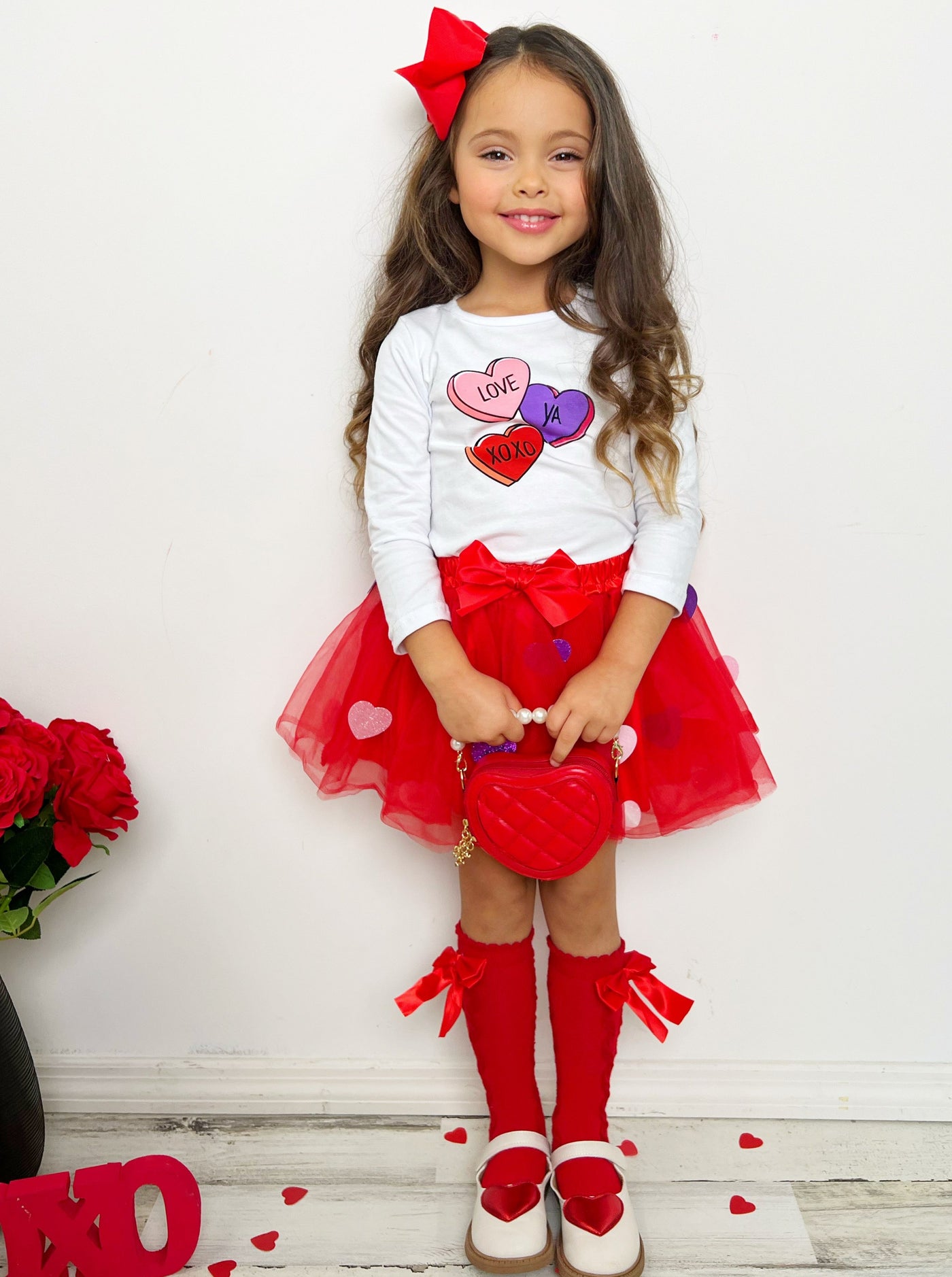 Kids Valentine's Clothes | Girls Love Ya Sparkle Heart Tutu Skirt Set