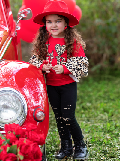 Toddler Valentine's Clothes | Leopard Love Top & Ripped Leggings Set