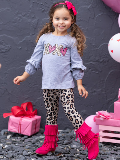 Kids Valentine's Clothes | XOXO Long Sleeve Top & Leopard Legging Set