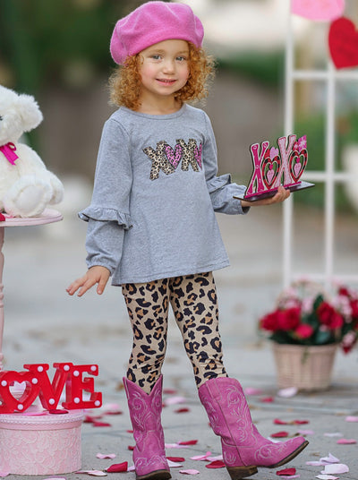 Kids Valentine's Clothes | XOXO Long Sleeve Top & Leopard Legging Set