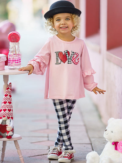 Toddler Valentine's Clothes | Girls Love Tunic & Plaid Legging Set