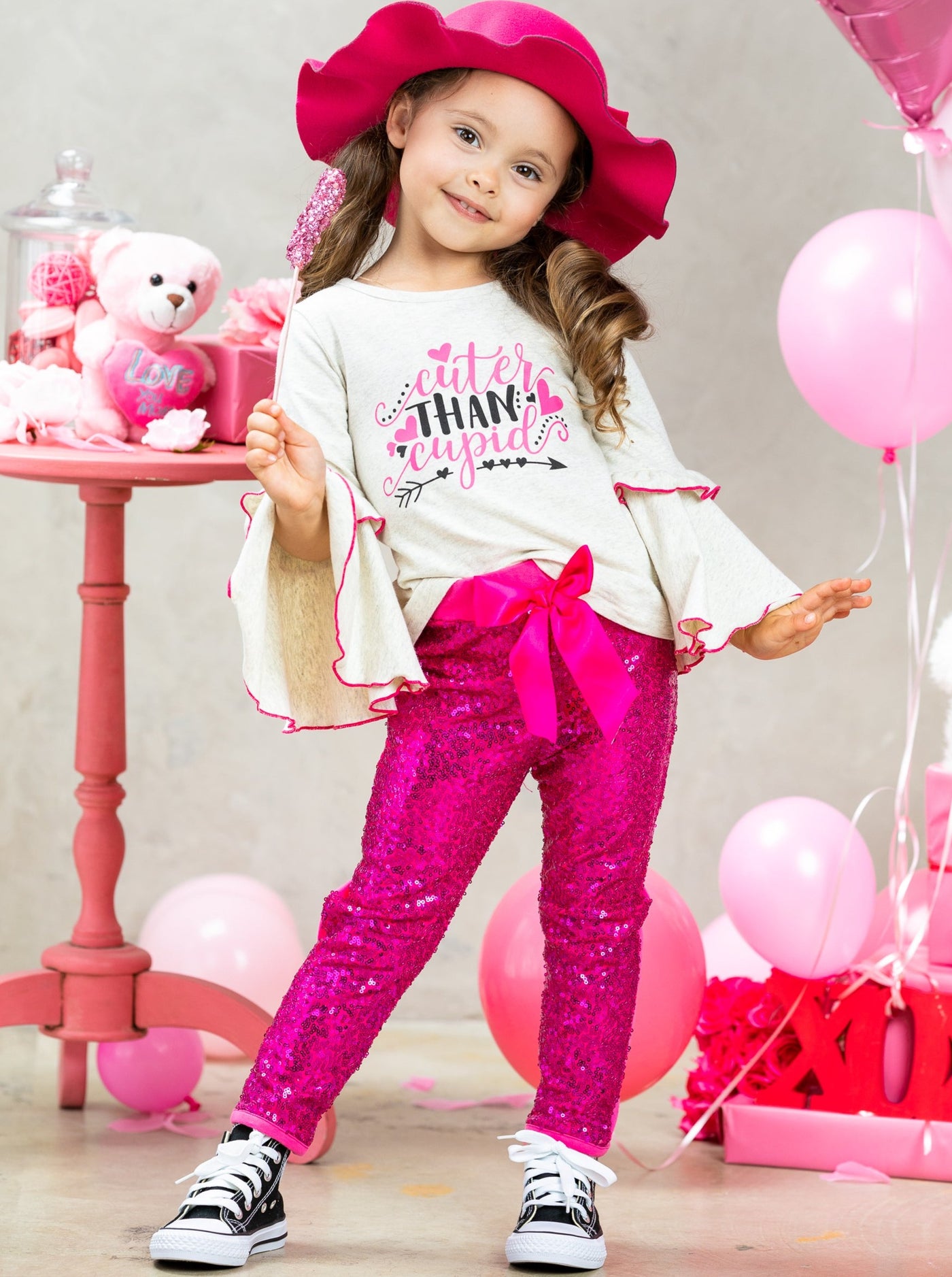 Girls Valentine's Clothes | Cuter Than Cupid Top & Sequin Legging Set