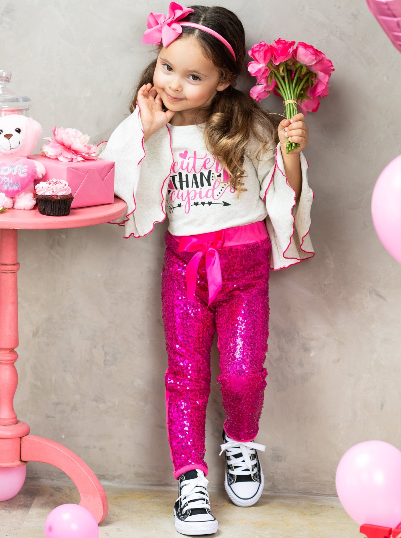 Girls Valentine's Clothes | Cuter Than Cupid Top & Sequin Legging Set