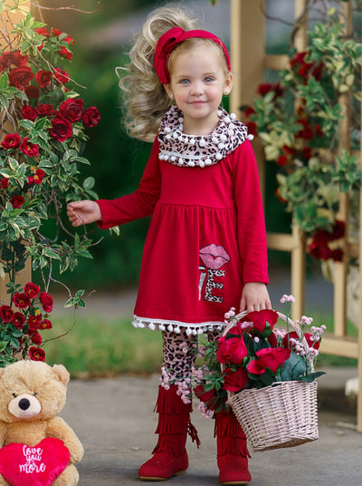 Girls Valentine's Clothes | Kissy Face Love Tunic. Scarf & Legging Set