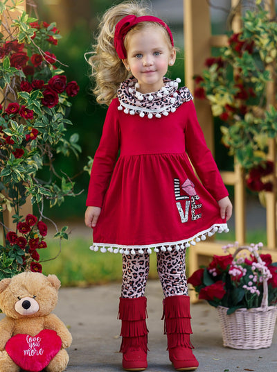 Girls Valentine's Clothes | Kissy Face Love Tunic. Scarf & Legging Set