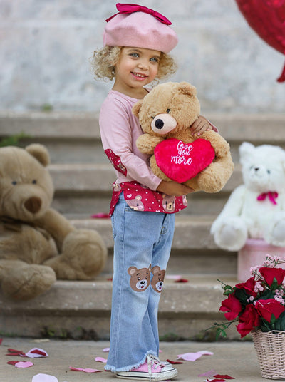 Toddler Valentine's Clothes | Girls Teddy Bear Tunic & Jeans Set