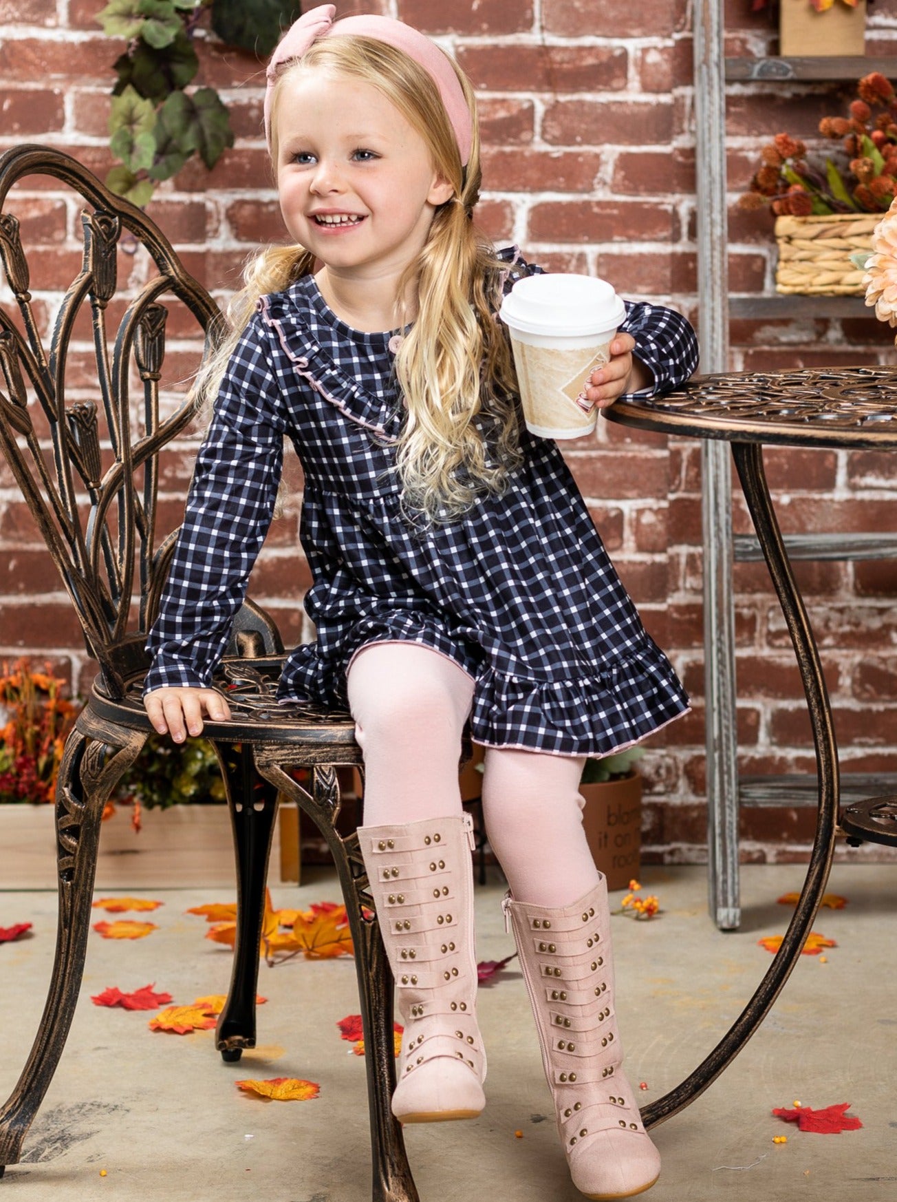 Toddler Fall Outfits | Long Sleeve Ruffled Plaid Tunic & Legging Set ...