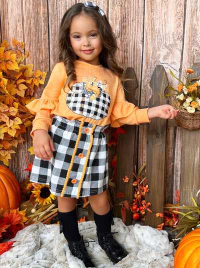 Girls Fall Outfits | Pumpkin Pullover & Skirt Set - Mia Belle Girls