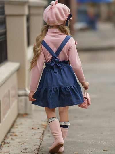 Preppy Chic Outfit | Turtleneck & Overall Skirt Set | Mia Belle Girls