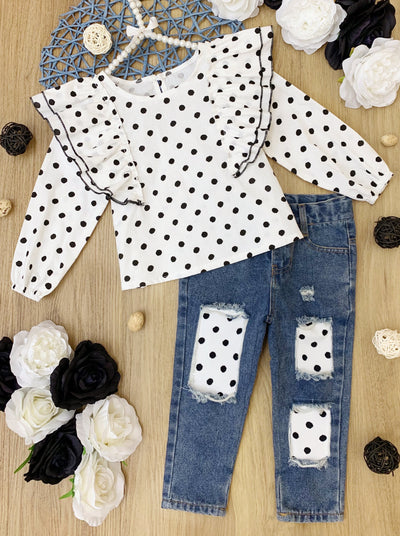 Cute Outfits For Girls | Polka Dot Patched Jeans Set | Girls Boutique