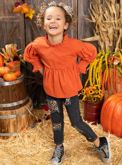 Fall Outfits | Leopard Print Patched Jeans Set | Cute Fall Girls Sets