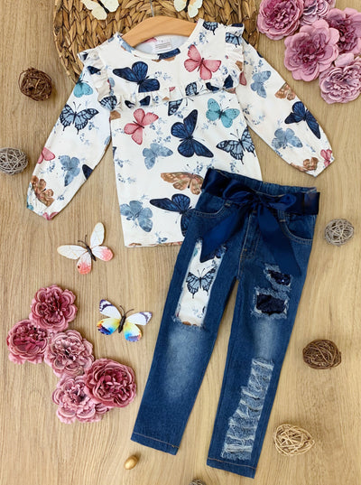 Cute Outfits For Girls | Butterfly Top & Patched Jeans | Mia Belle Girls