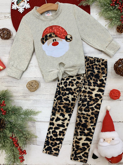 Toddler Christmas Outfit | Santa Knot Hem Top & Leopard Legging Set