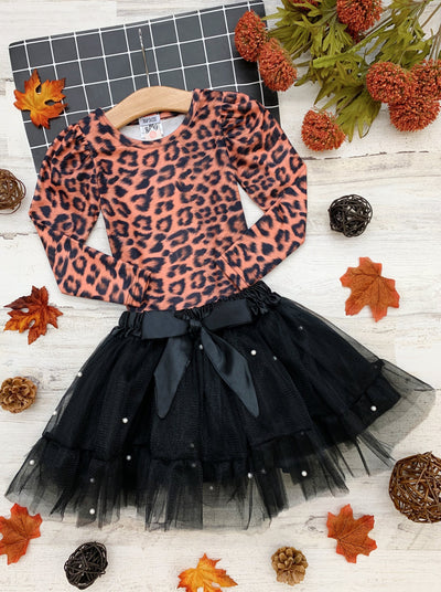 Girls Preppy Leopard Top and Pearl Tutu Skirt Set - Mia Belle Girls