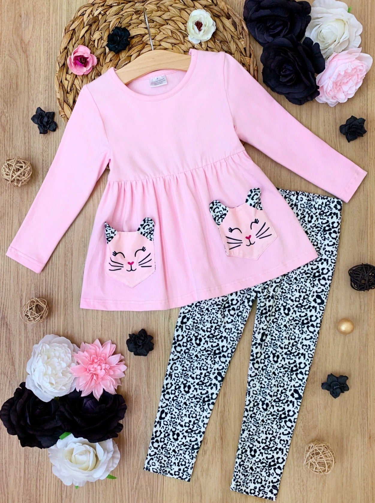 Girls Fall Outfits | Kitty Kat Tunic & Leopard Print Legging Set