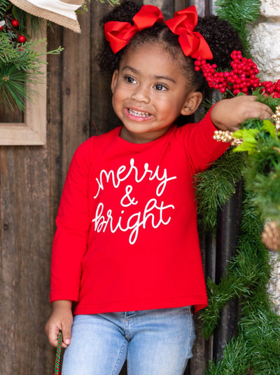 Cute Winter Tops | Girls Merry & Bright Red Long Sleeved Top