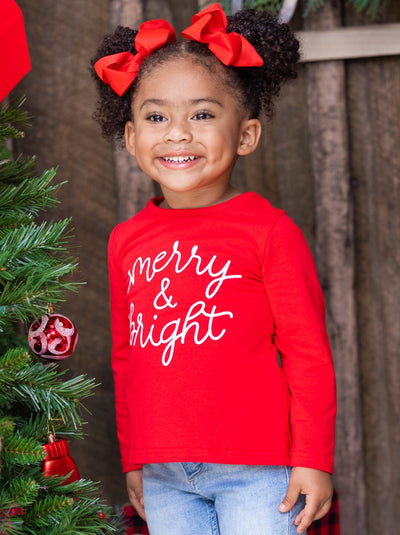 Cute Winter Tops | Girls Merry & Bright Red Long Sleeved Top