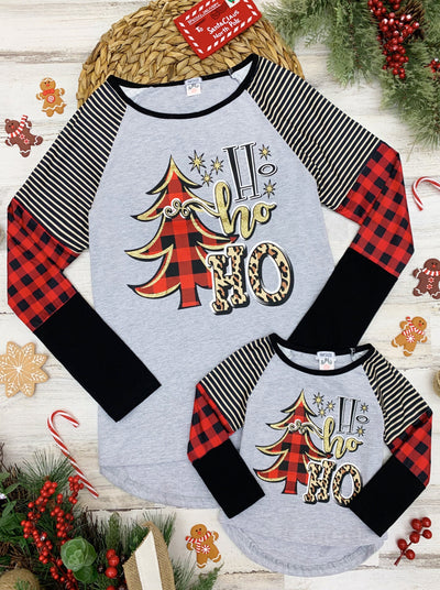Mommy and Me Matching Tops | Winter "Ho Ho Ho" Colorblock Raglan Top