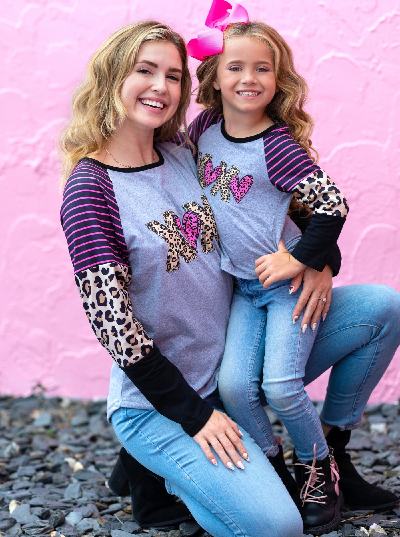Mommy and Me XOXO Striped Leopard Long Sleeved Top - Mia Belle Girls