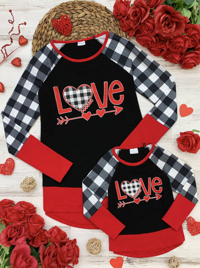 Mommy and Me Cupid's Love Plaid Long Sleeved Top