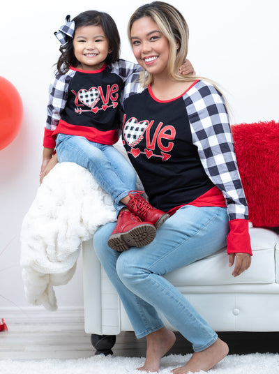 Mommy and Me Matching Tops | Love Plaid Raglan Top | Mia Belle Girls
