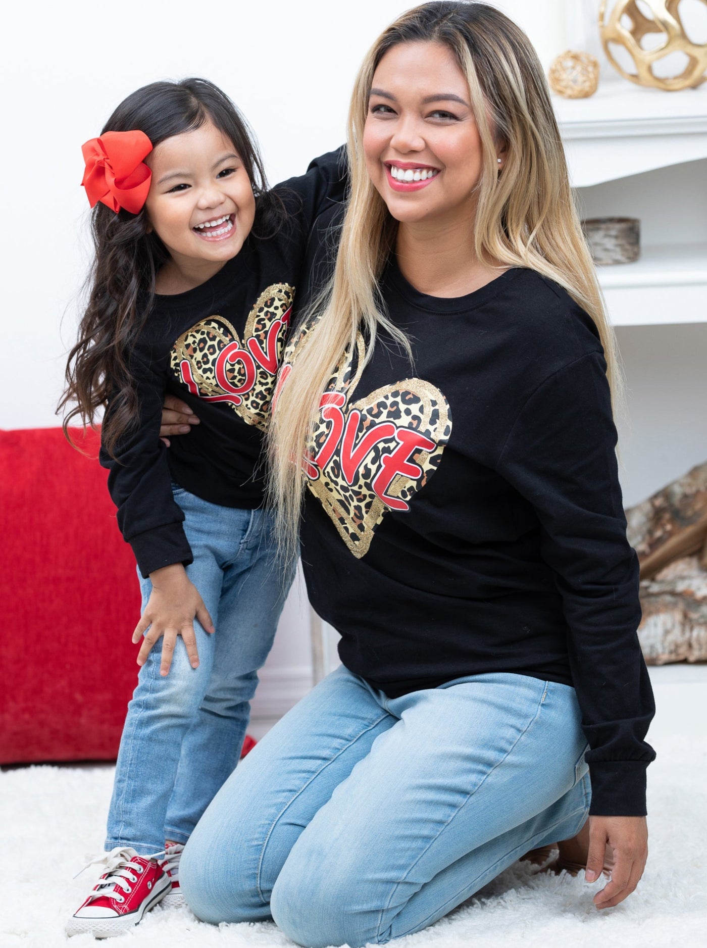 Mommy and Me A Roaring Leopard Heart Long Sleeve Top - Mia Belle Girls