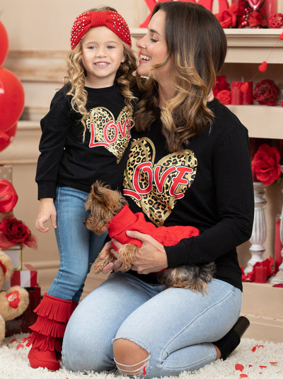 Mommy and Me A Roaring Leopard Heart Long Sleeved Top