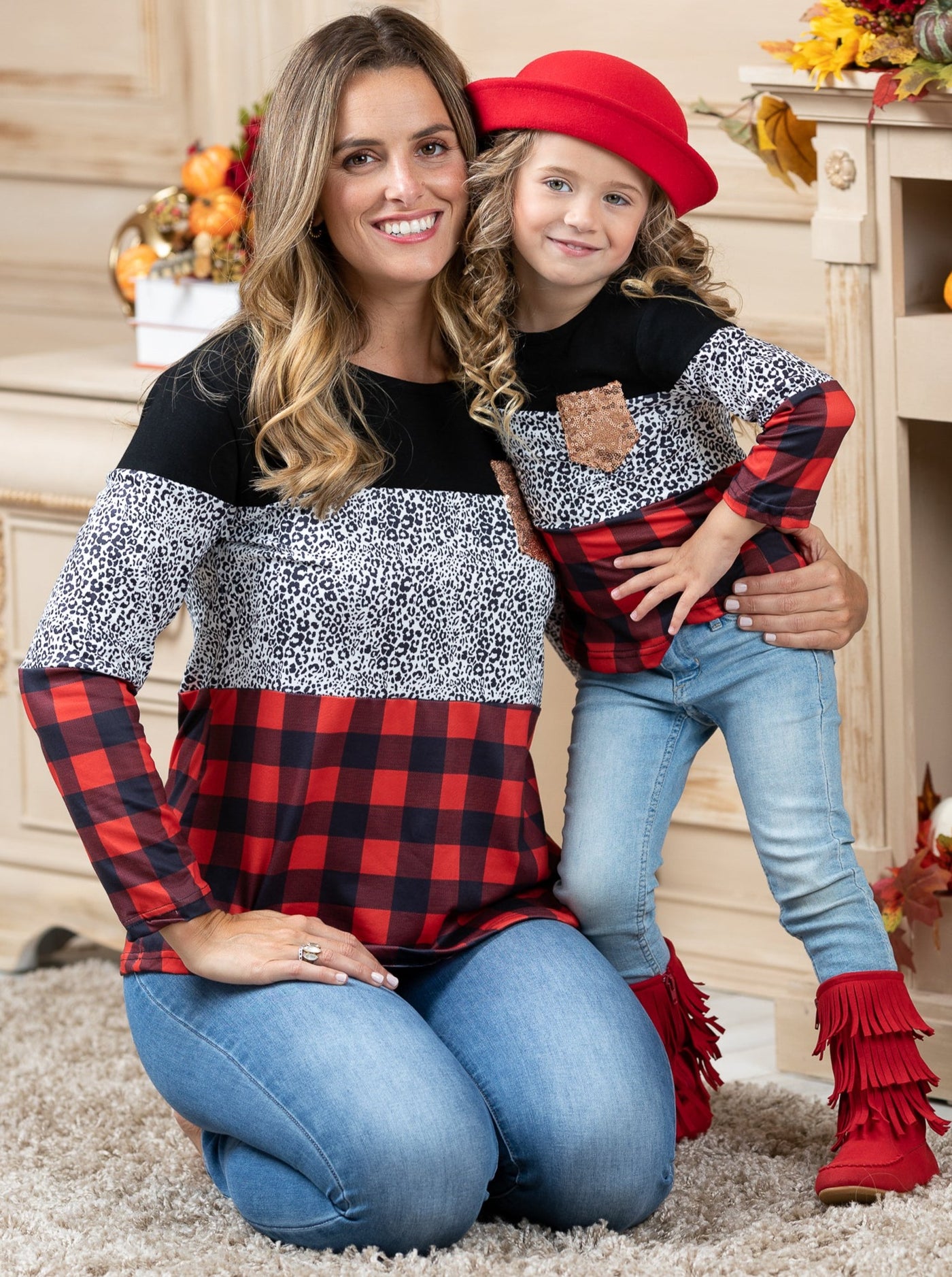 Mommy and Me Matching Fall Top | Leopard and Plaid Colorblock Top