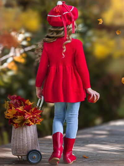 Girls Sweaters | Red Cozy Cable Knit Tunic Sweater | Mia Belle Girls