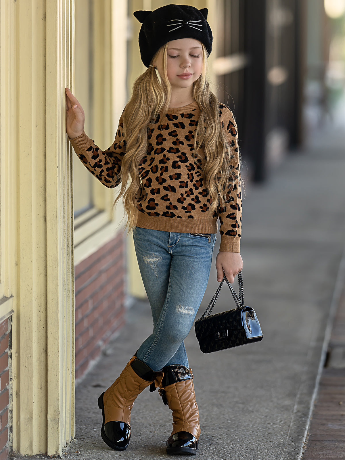 Kids Sweaters & Cardigans | Leopard Fuzzy Sweater | Mia Belle Girls