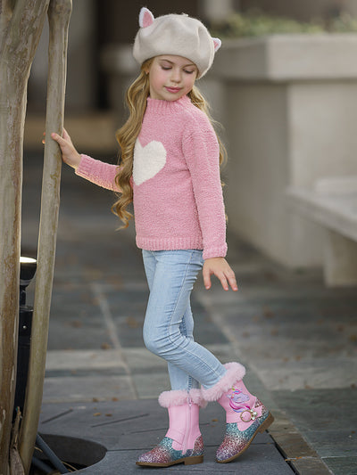 Toddler Valentine's Day Tops | Little Girls Pink Heart Fuzzy Sweater ...