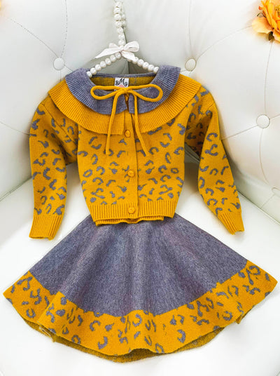 Preppy Chic Clothes | Leopard Cardigan & Skirt Set | Mia Belle Girls