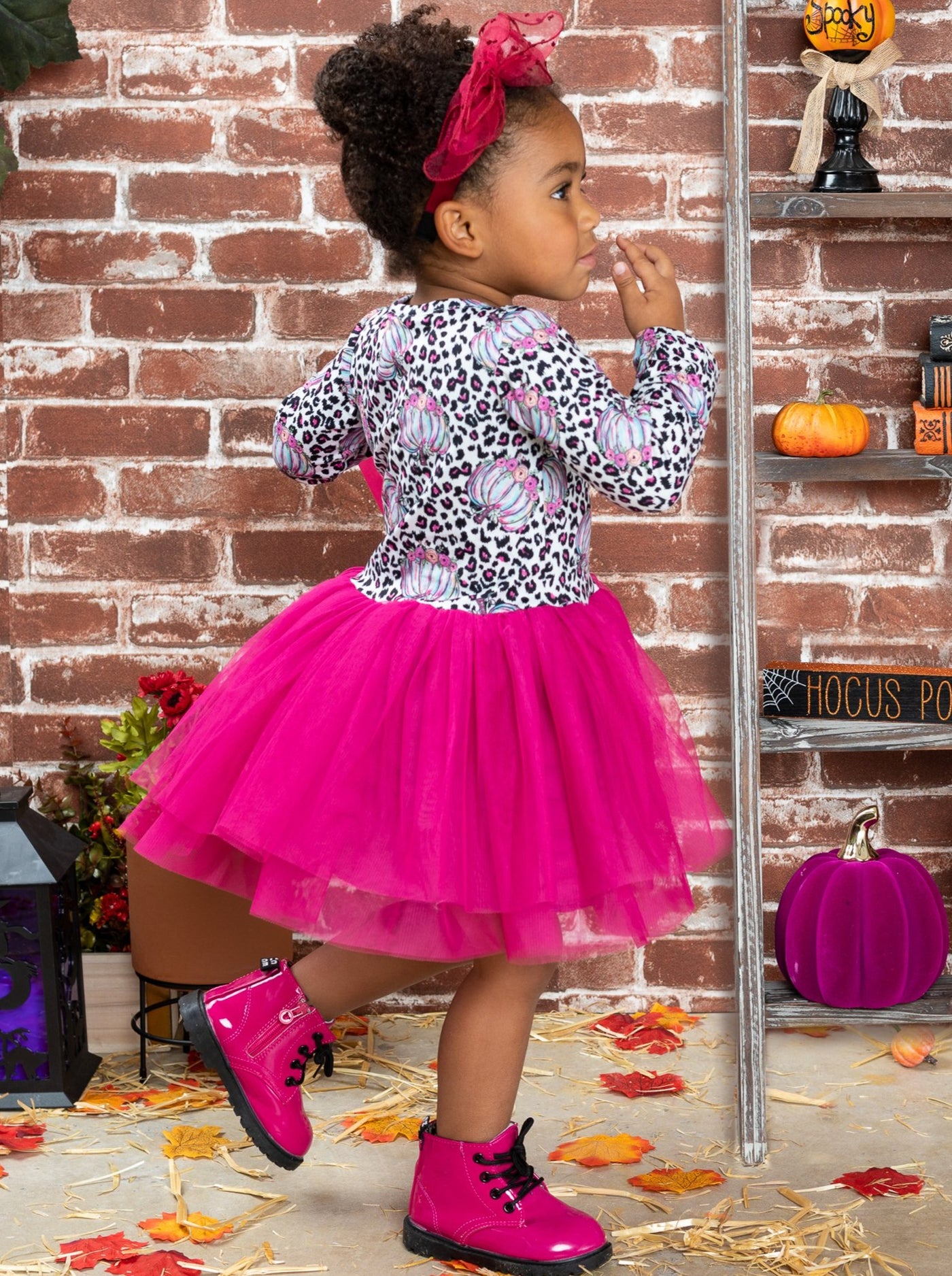 Girls Fall Dress | Leopard Print Pumpkin Tutu Dress - Mia Belle Girls