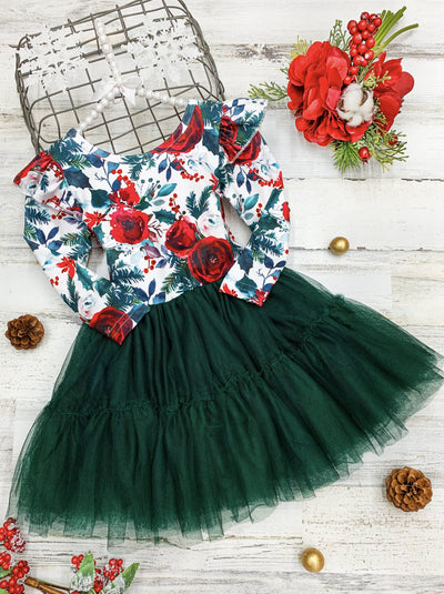 Cute Christmas Dresses | Little Girls Winter Floral Layered Tutu Dress