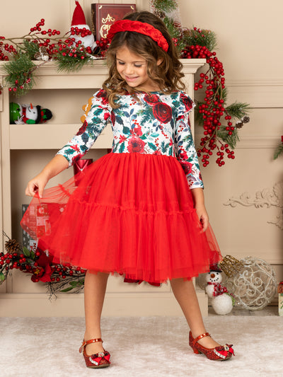 Cute Christmas Dresses | Little Girls Winter Floral Layered Tutu Dress