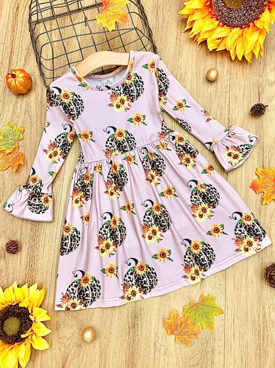 Fall Outfit | Leopard Print Pumpkin Pleated Dress | Cute Girls Clothes