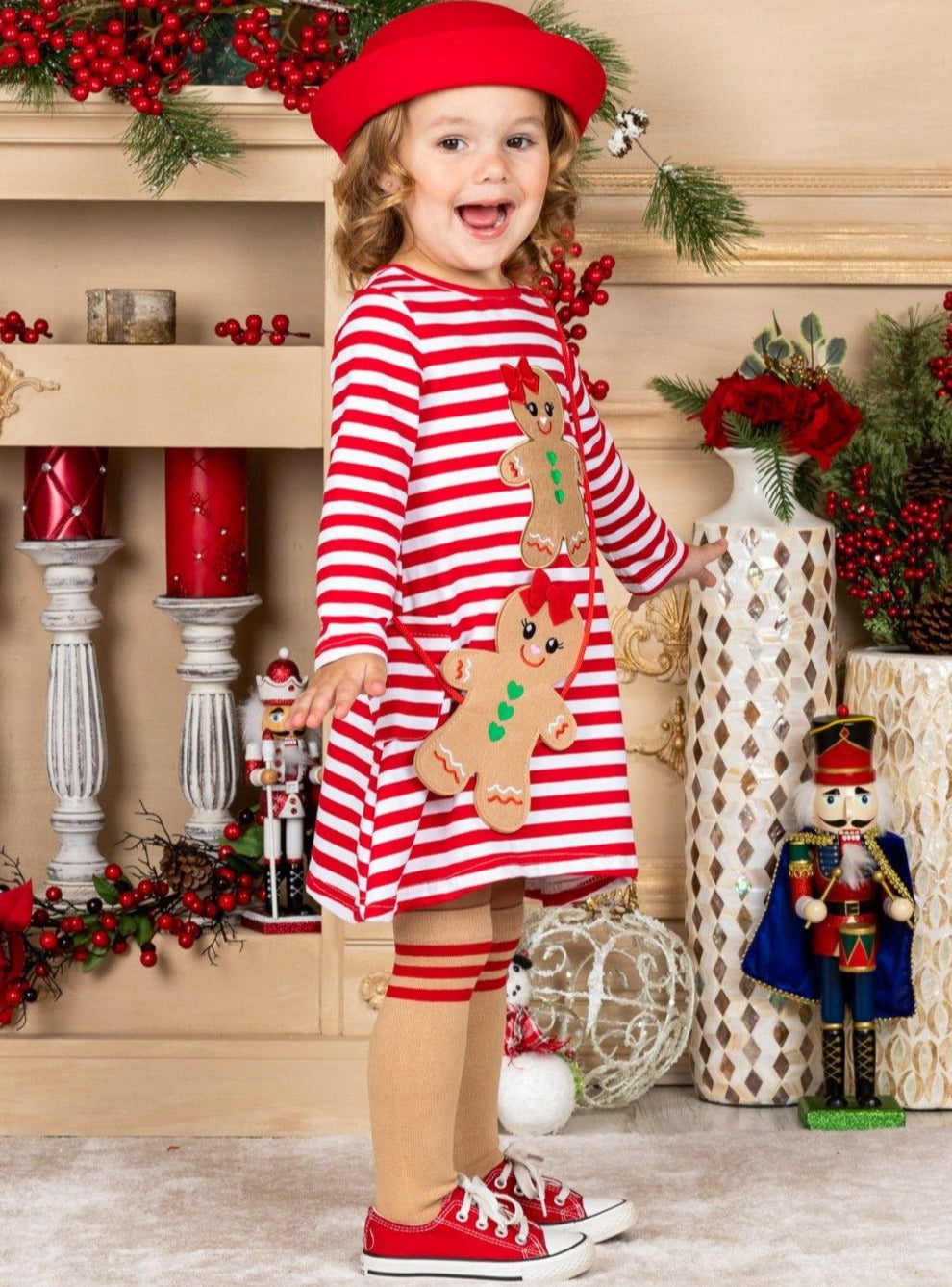 Toddler Winter Clothes | Gingerbread Striped Dress, Purse & Socks Set ...