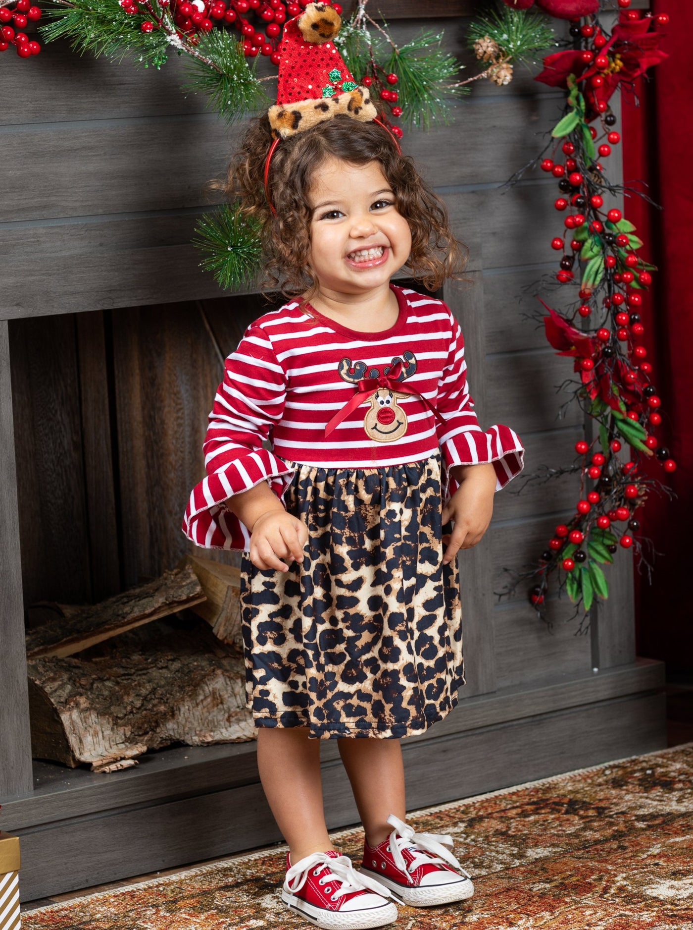 Cute Winter Dresses Girls Leopard Print Santa Applique, 53% OFF